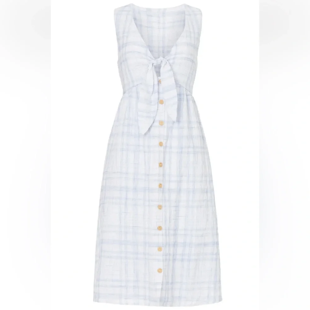 Love, white size xsmall blue plaid tie front dress - Picture 3 of 11